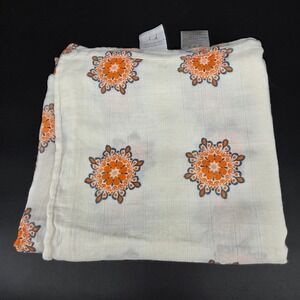 Aden + Anais Muslin Swaddle Blanket White Orange Grey Medallion Mandala Print